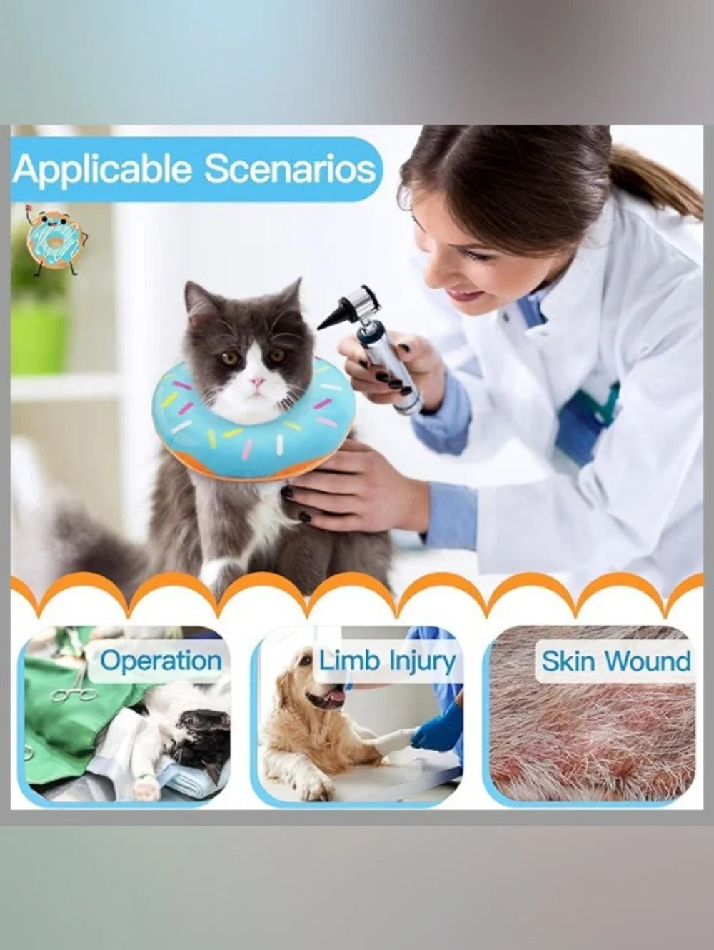 Blue Donut Cat Recovery Collar - Adjustable Inflatable E-Collar